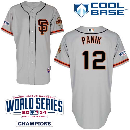 Men's Majestic San Francisco Giants #12 Joe Panik Authentic Grey Road 2 Cool Base w/2014 World Series Patch MLB Jersey