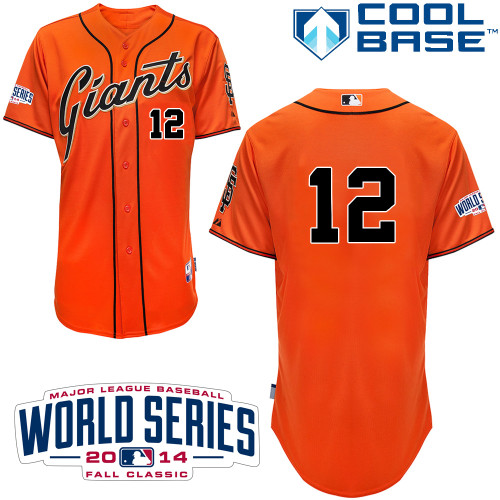 Men's Majestic San Francisco Giants #12 Joe Panik Replica Orange Alternate Cool Base w/2014 World Series Patch MLB Jersey