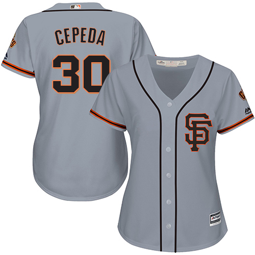 Women's Majestic San Francisco Giants #30 Orlando Cepeda Authentic Grey Road 2 Cool Base MLB Jersey