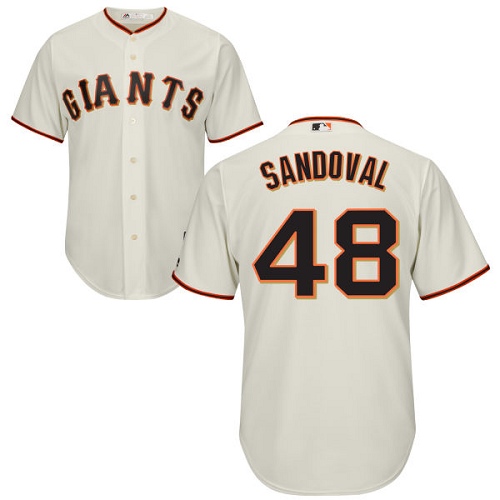 Youth Majestic San Francisco Giants #48 Pablo Sandoval Authentic Cream Home Cool Base MLB Jersey