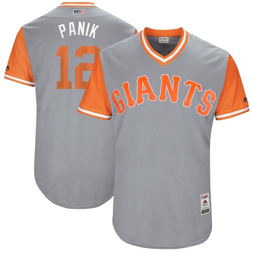 Men's Majestic San Francisco Giants #12 Joe Panik "Panik" Authentic Gray 2017 Players Weekend MLB Jersey