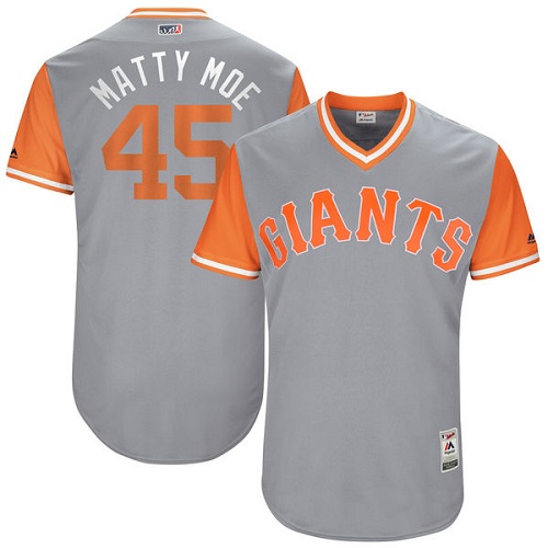 Men's Majestic San Francisco Giants #45 Matt Moore "Matty Moe" Authentic Gray 2017 Players Weekend MLB Jersey