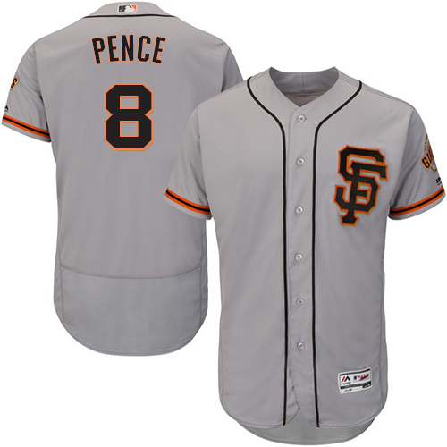 Men's Majestic San Francisco Giants #8 Hunter Pence Authentic Grey Road 2 Cool Base MLB Jersey