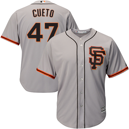 Youth Majestic San Francisco Giants #47 Johnny Cueto Replica Grey Road 2 Cool Base MLB Jersey