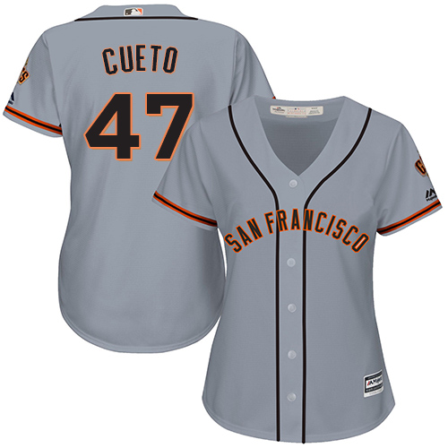 Women's Majestic San Francisco Giants #47 Johnny Cueto Authentic Grey Road Cool Base MLB Jersey