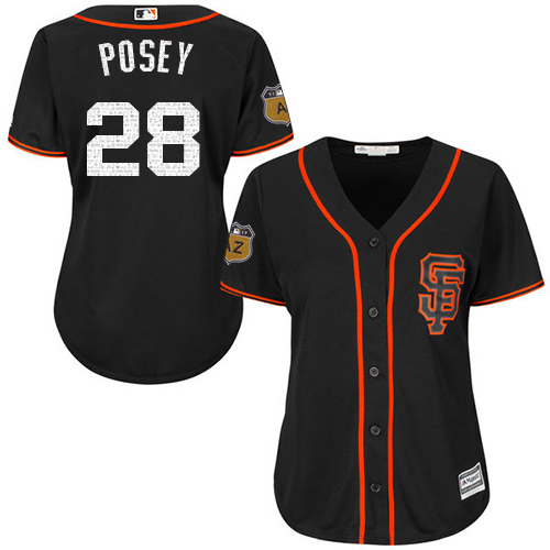 Women's Majestic San Francisco Giants #28 Buster Posey Authentic Black 2017 Spring Training Cool Base MLB Jersey