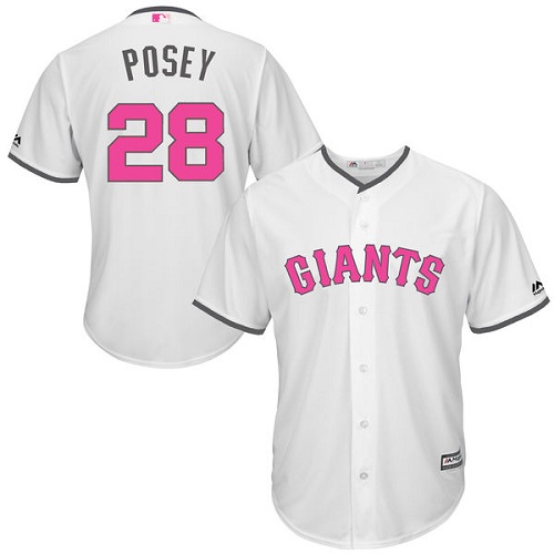 Men's Majestic San Francisco Giants #28 Buster Posey Replica White 2016 Mother's Day Cool Base MLB Jersey