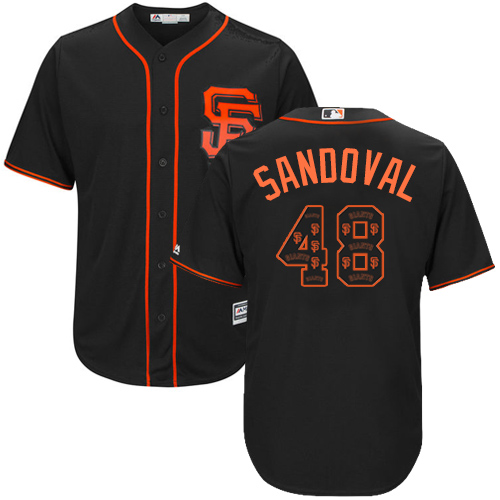 Men's Majestic San Francisco Giants #48 Pablo Sandoval Authentic Black Team Logo Fashion Cool Base MLB Jersey