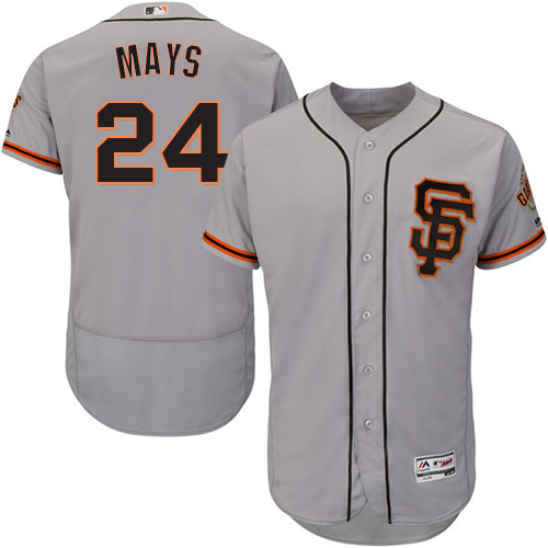 Men's Majestic San Francisco Giants #24 Willie Mays Authentic Grey Road 2 Cool Base MLB Jersey