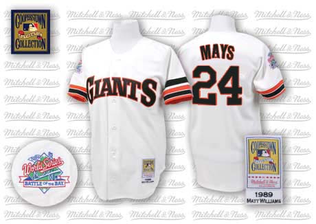 Men's Mitchell and Ness San Francisco Giants #24 Willie Mays Replica White 1989 Throwback MLB Jersey