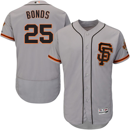 Men's Majestic San Francisco Giants #25 Barry Bonds Authentic Grey Road 2 Cool Base MLB Jersey