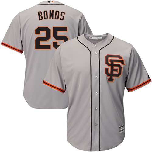 Men's Majestic San Francisco Giants #25 Barry Bonds Replica Grey Road 2 Cool Base MLB Jersey