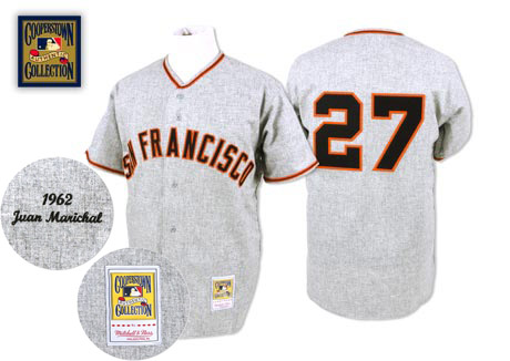 Men's Mitchell and Ness 1962 San Francisco Giants #27 Juan Marichal Replica Grey Throwback MLB Jersey