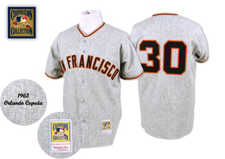 Men's Mitchell and Ness 1962 San Francisco Giants #30 Orlando Cepeda Authentic Grey Throwback MLB Jersey