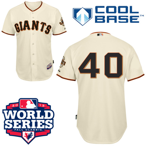 Men's Majestic San Francisco Giants #40 Madison Bumgarner Authentic Cream Cool Base 2012 World Series Patch MLB Jersey