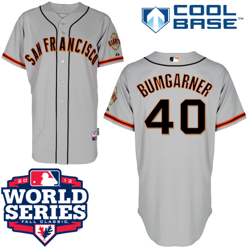 Men's Majestic San Francisco Giants #40 Madison Bumgarner Authentic Grey Cool Base 2012 World Series Patch MLB Jersey