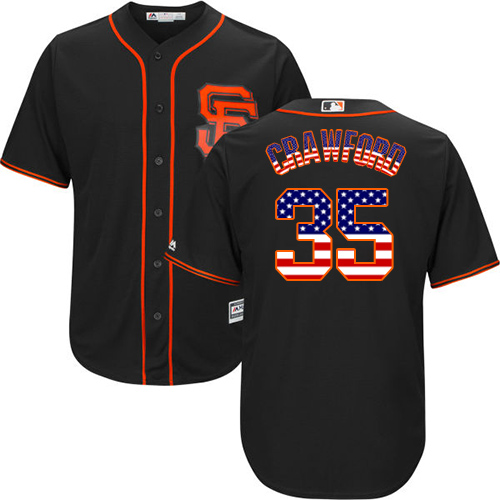 Men's Majestic San Francisco Giants #35 Brandon Crawford Replica Black USA Flag Fashion MLB Jersey