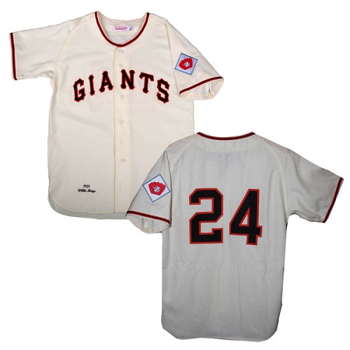 Men's Mitchell and Ness San Francisco Giants #24 Willie Mays Replica Cream 1951 Throwback MLB Jersey