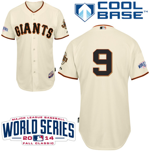 Men's Majestic San Francisco Giants #9 Brandon Belt Authentic Cream Home Cool Base w/2014 World Series Patch MLB Jersey