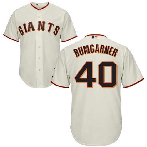 Youth Majestic San Francisco Giants #40 Madison Bumgarner Authentic Cream Home Cool Base MLB Jersey