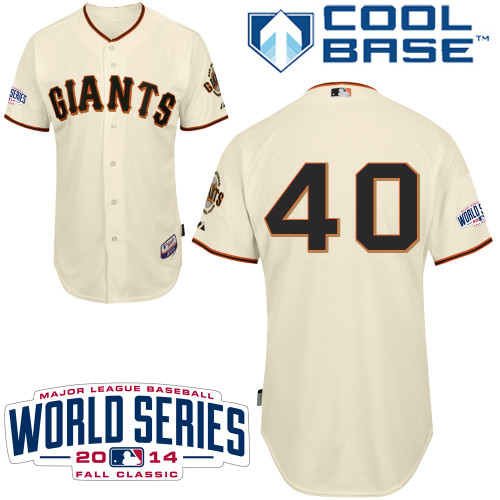 Youth Majestic San Francisco Giants #40 Madison Bumgarner Authentic Cream Home Cool Base 2014 World Series Patch MLB Jersey