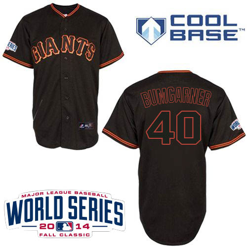 Youth Majestic San Francisco Giants #40 Madison Bumgarner Authentic Black Cool Base w/2014 World Series Patch MLB Jersey
