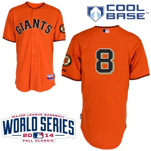 Youth Majestic San Francisco Giants #8 Hunter Pence Replica Orange Alternate Cool Base 2014 World Series Patch MLB Jersey