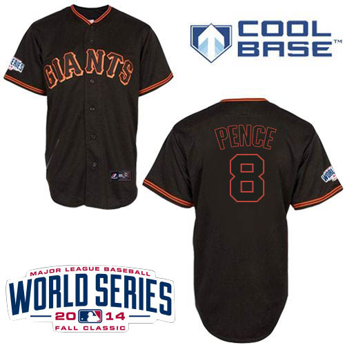 Youth Majestic San Francisco Giants #8 Hunter Pence Authentic Black Cool Base 2014 World Series Patch MLB Jersey
