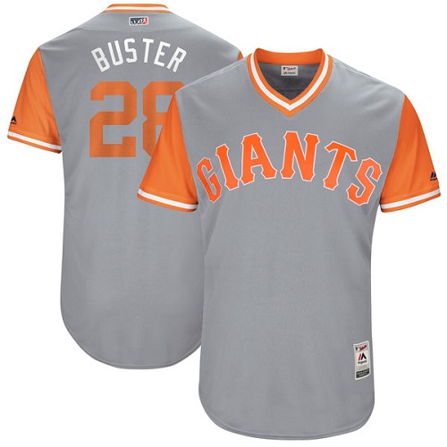 Men's Majestic San Francisco Giants #28 Buster Posey "Buster" Authentic Gray 2017 Players Weekend MLB Jersey