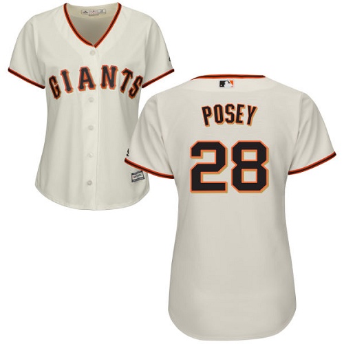 Women's Majestic San Francisco Giants #28 Buster Posey Authentic Cream Home Cool Base MLB Jersey