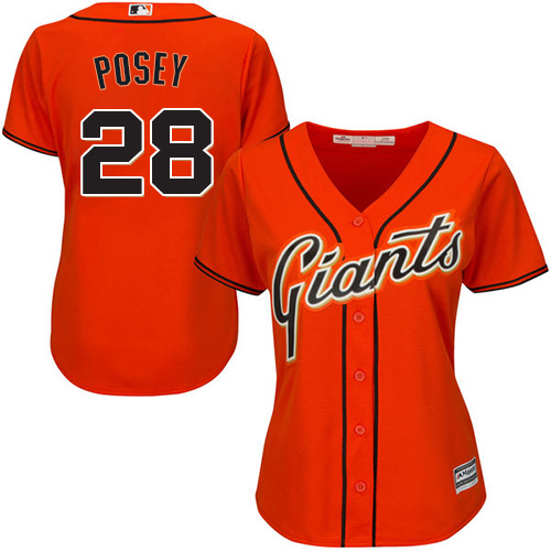Women's Majestic San Francisco Giants #28 Buster Posey Authentic Orange Alternate Cool Base MLB Jersey