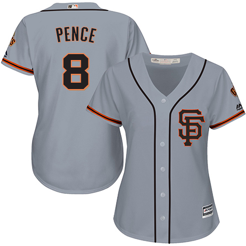Women's Majestic San Francisco Giants #8 Hunter Pence Authentic Grey Road 2 Cool Base MLB Jersey