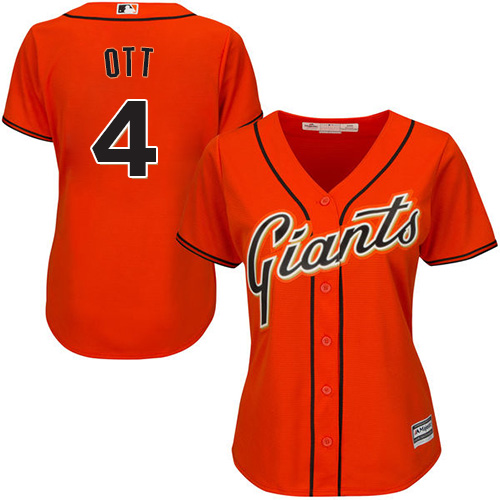 Women's Majestic San Francisco Giants #4 Mel Ott Authentic Orange Alternate Cool Base MLB Jersey