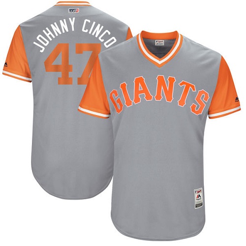 Men's Majestic San Francisco Giants #47 Johnny Cueto "Johnny Cinco" Authentic Gray 2017 Players Weekend MLB Jersey