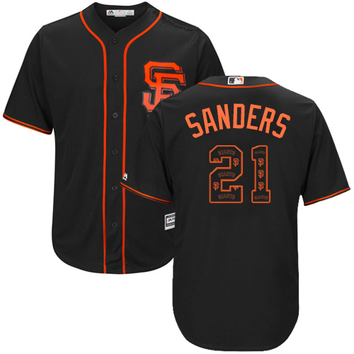 Men's Majestic San Francisco Giants #21 Deion Sanders Authentic Black Team Logo Fashion Cool Base MLB Jersey