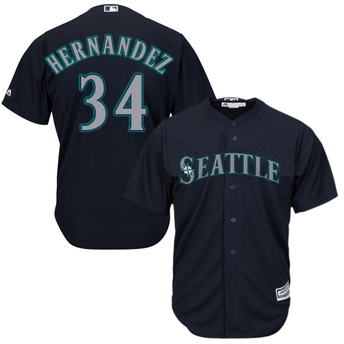 Men's Majestic Seattle Mariners #34 Felix Hernandez Replica Navy Blue Alternate 2 Cool Base MLB Jersey
