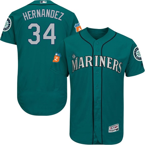 Men's Majestic Seattle Mariners #34 Felix Hernandez Authentic Teal Green Alternate Cool Base MLB Jersey