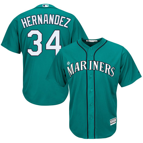 Men's Majestic Seattle Mariners #34 Felix Hernandez Replica Teal Green Alternate Cool Base MLB Jersey