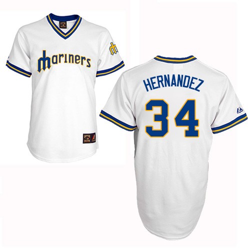 Men's Majestic Seattle Mariners #34 Felix Hernandez Authentic White Cooperstown MLB Jersey