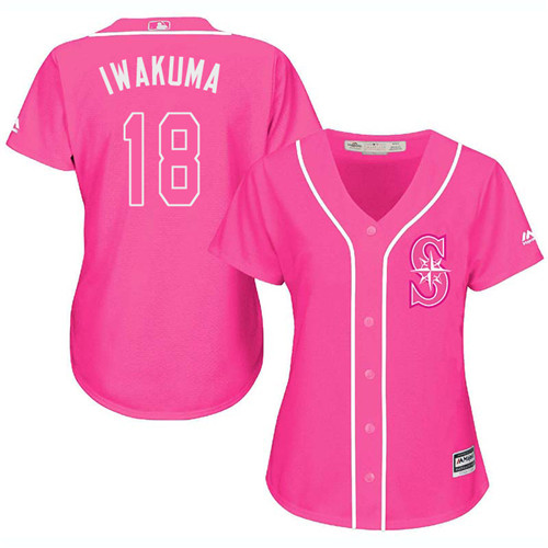 Women's Majestic Seattle Mariners #18 Hisashi Iwakuma Authentic Pink Fashion Cool Base MLB Jersey