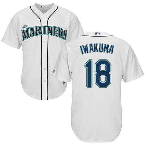 Men's Majestic Seattle Mariners #18 Hisashi Iwakuma Replica White Home Cool Base MLB Jersey