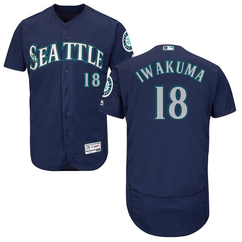 Men's Majestic Seattle Mariners #18 Hisashi Iwakuma Authentic Navy Blue Alternate 2 Cool Base MLB Jersey