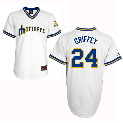 Men's Majestic Seattle Mariners #24 Ken Griffey Replica White Cooperstown Throwback MLB Jersey