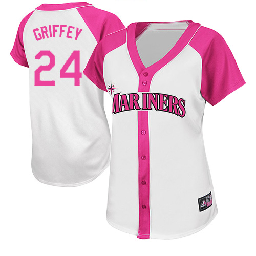 Women's Majestic Seattle Mariners #24 Ken Griffey Authentic White/Pink Splash Fashion MLB Jersey