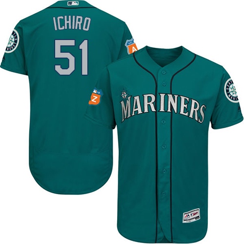 Men's Majestic Seattle Mariners #51 Ichiro Suzuki Authentic Teal Green Alternate Cool Base MLB Jersey