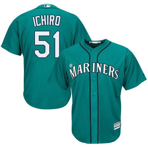 Men's Majestic Seattle Mariners #51 Ichiro Suzuki Replica Teal Green Alternate Cool Base MLB Jersey