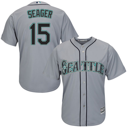 Men's Majestic Seattle Mariners #15 Kyle Seager Replica Grey Road Cool Base MLB Jersey