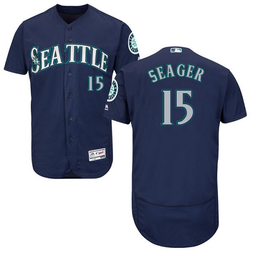 Men's Majestic Seattle Mariners #15 Kyle Seager Authentic Navy Blue Alternate 2 Cool Base MLB Jersey