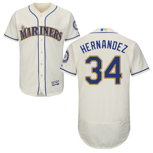 Men's Majestic Seattle Mariners #34 Felix Hernandez Authentic Cream Alternate Cool Base MLB Jersey