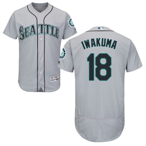 Men's Majestic Seattle Mariners #18 Hisashi Iwakuma Grey Flexbase Authentic Collection MLB Jersey